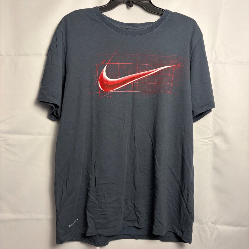 Nike Dri-FIT Mens Graphic T-Shirt Charcoal Gray Red Swoosh‎ Blueprint Large